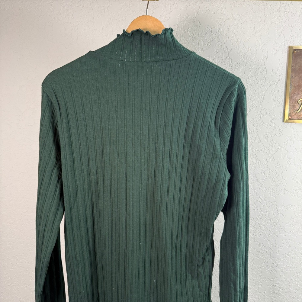 J.Crew Womens Forest Green Ribbed Mock Neck Lettuce Edge Long Sleeve Top Size L - Picture 8 of 9